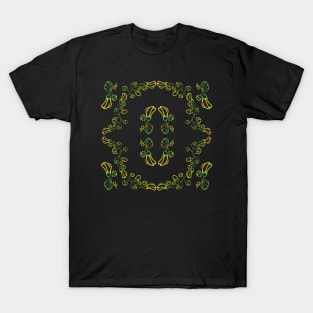 kirengeshoma green and yellow floral pattern T-Shirt